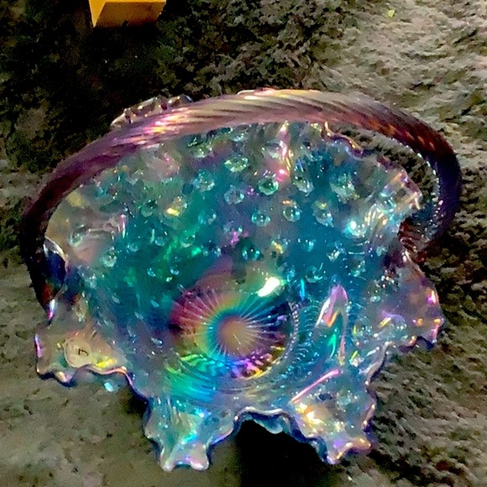 Collectors Fenton blown glass basket